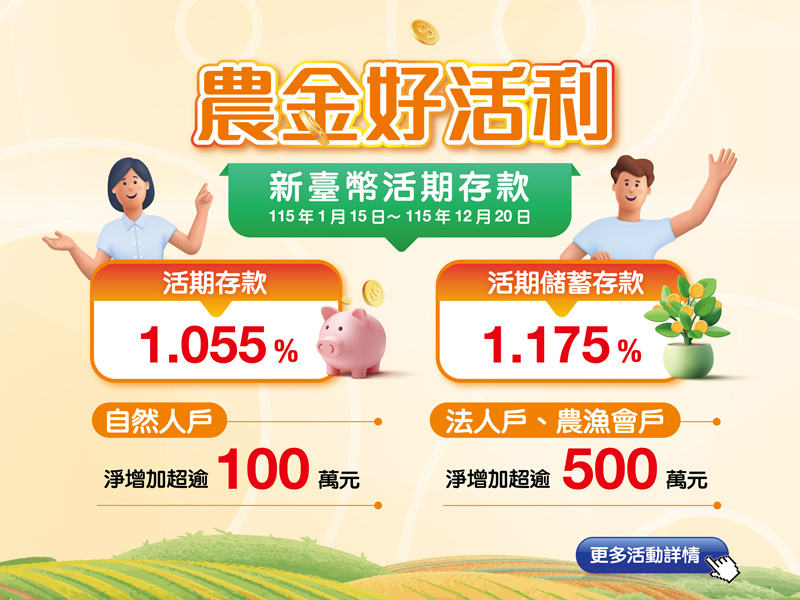 【農金好活利】115年新臺幣優利活存專案