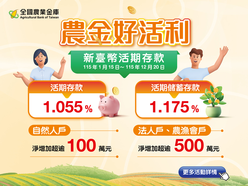 【農金好活利】115年新臺幣優利活存專案